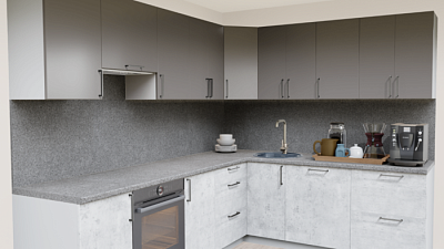 Кухня угловая Графит глянец - Бетон светлый